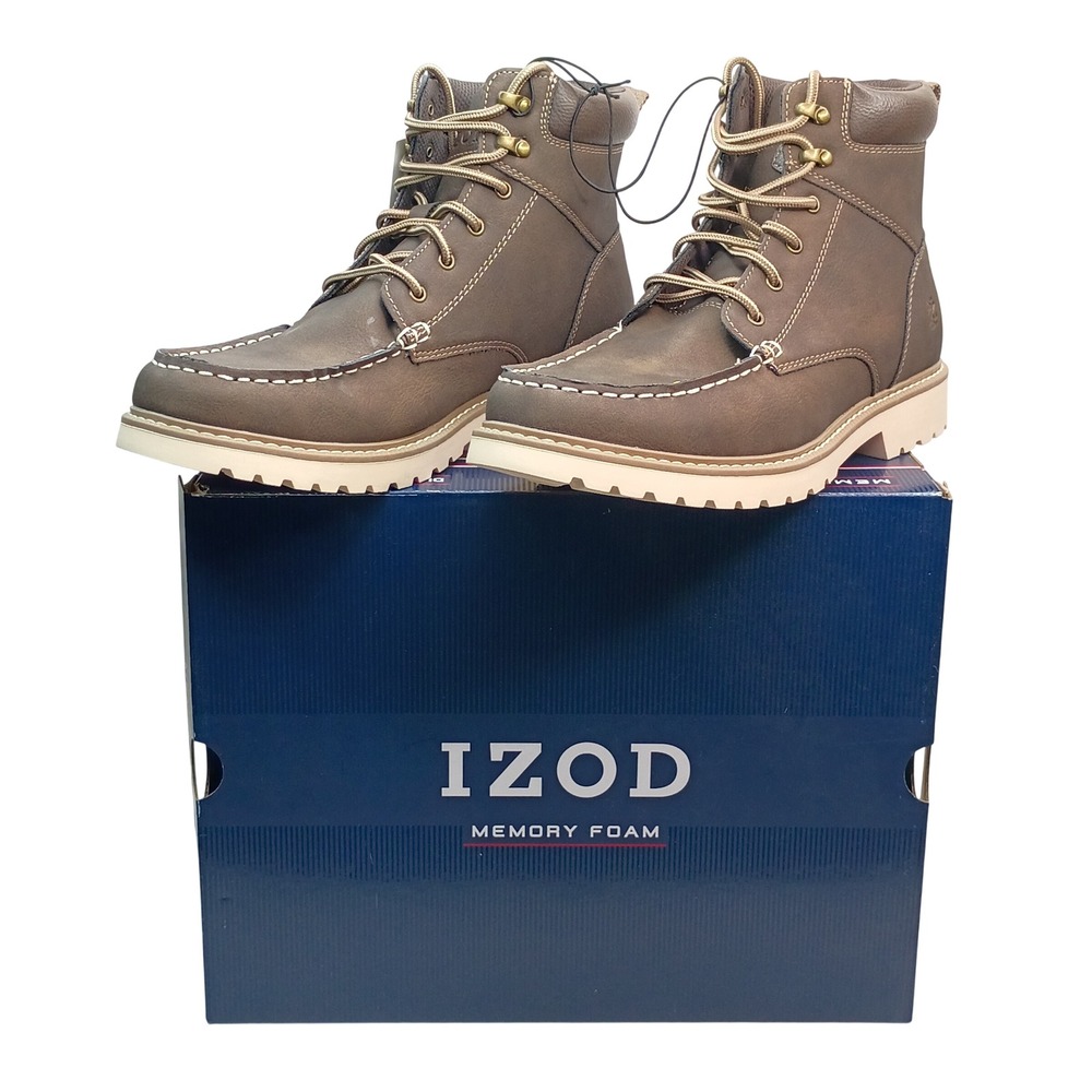 IZOD Miles Boot Men Size 11 Brown Memory Foam Moc Toe Lace Up Chukka Boots